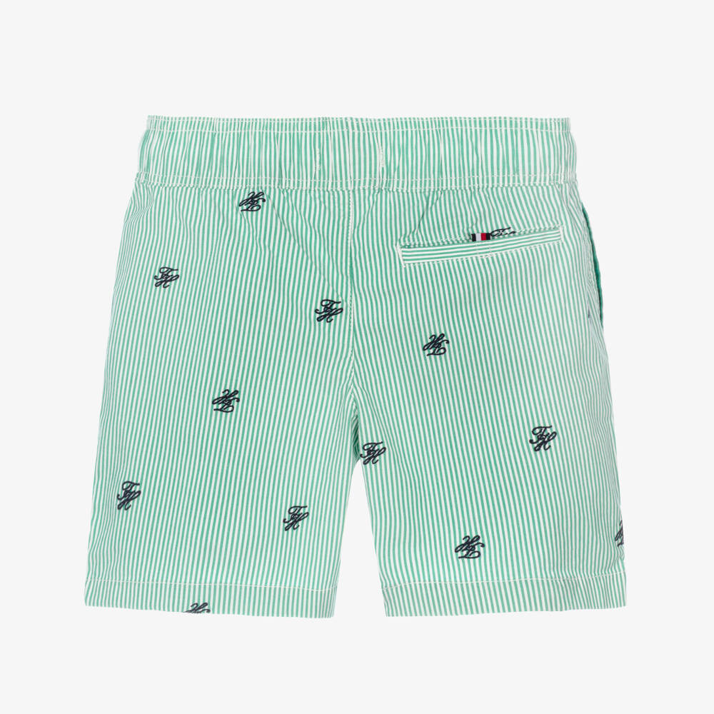 Tommy Hilfiger-Boys Green Ithaca Stripe Poplin Shorts | Childrensalon Outlet