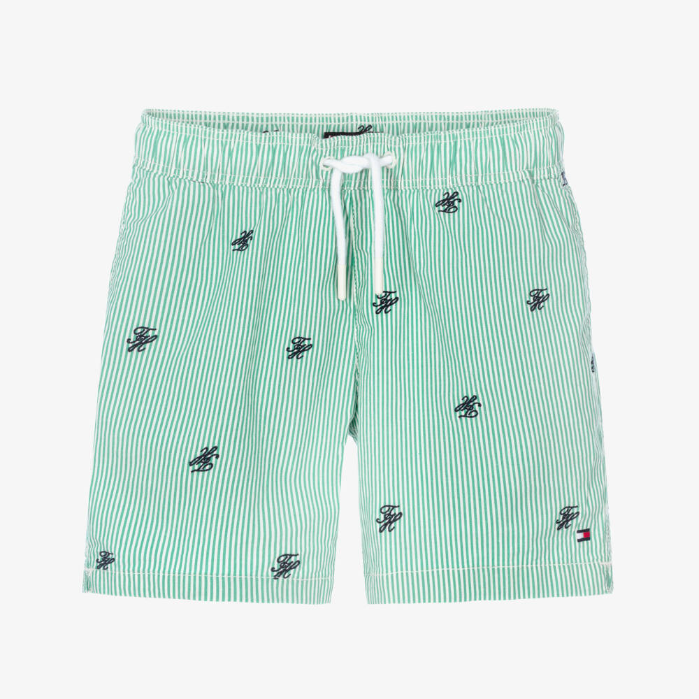 Tommy Hilfiger-Boys Green Ithaca Stripe Poplin Shorts | Childrensalon Outlet