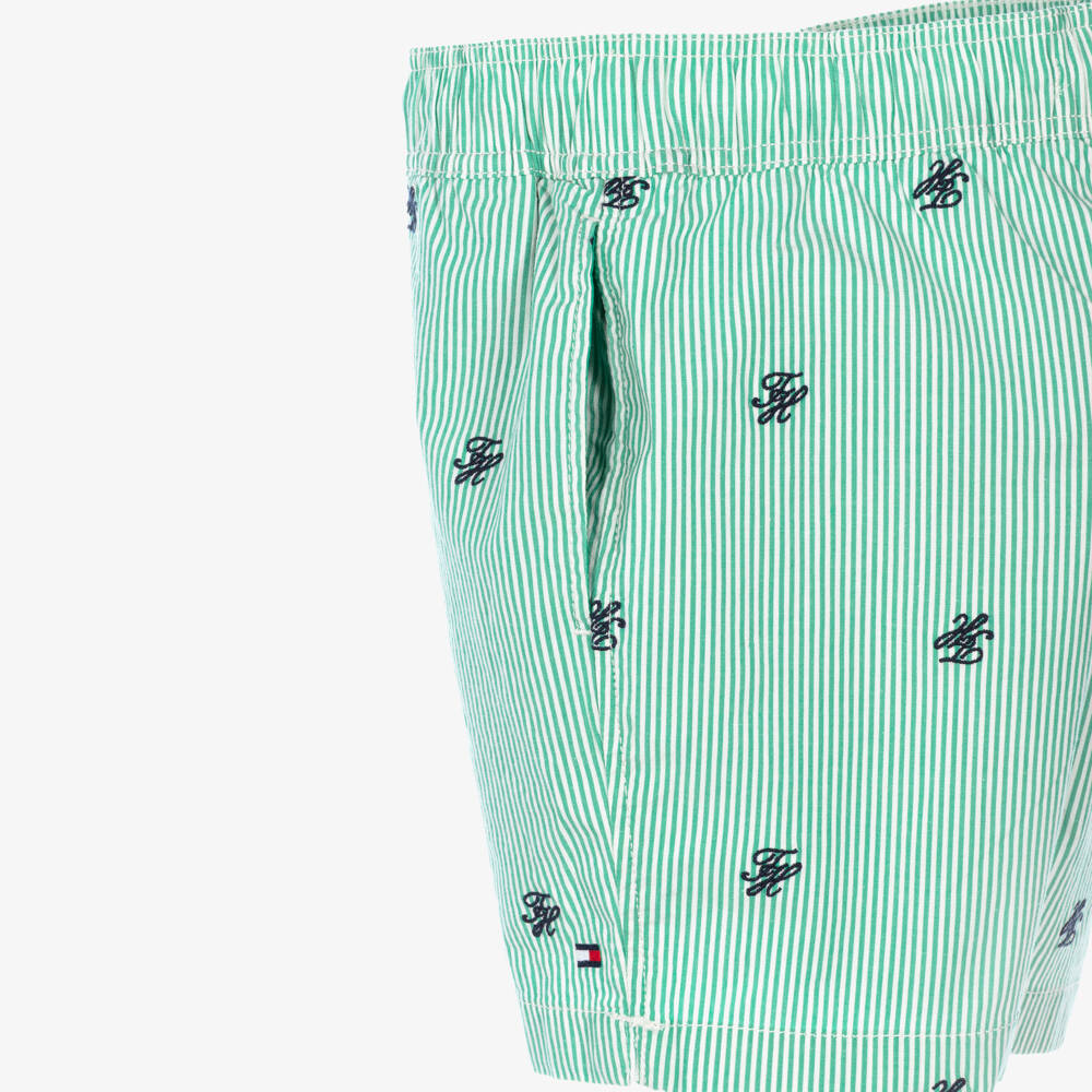 Tommy Hilfiger-Boys Green Ithaca Stripe Poplin Shorts | Childrensalon Outlet
