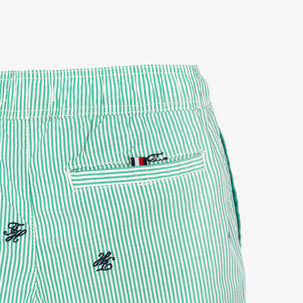 Tommy Hilfiger-Boys Green Ithaca Stripe Poplin Shorts | Childrensalon Outlet