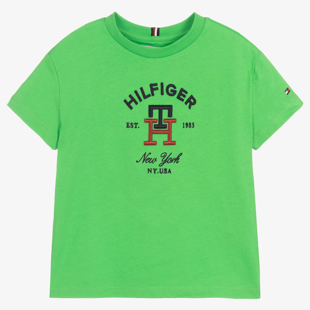 Tommy Hilfiger - تيشيرت قطن لون أخضر للأولاد | Childrensalon