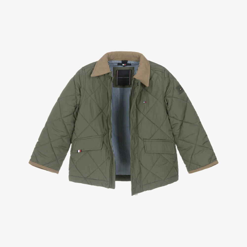 Tommy Hilfiger-Boys Green Quilted Jacket with Contrast Trims | Childrensalon Outlet