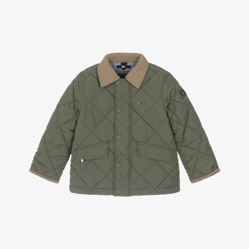 Tommy Hilfiger-Boys Green Quilted Jacket with Contrast Trims | Childrensalon Outlet