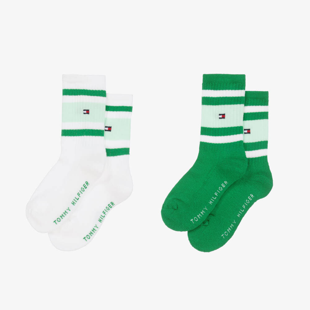 Tommy Hilfiger-Boys Green Sporty Stripe Socks Duo | Childrensalon Outlet
