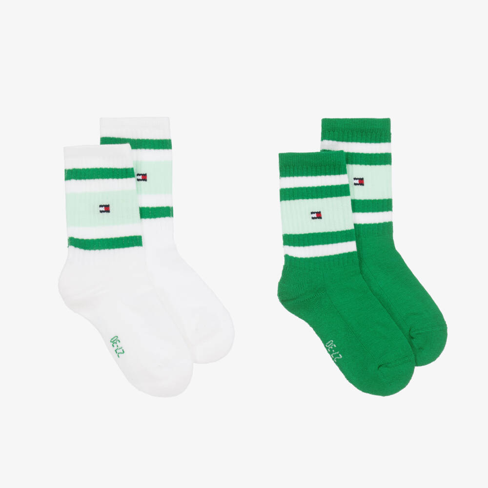 Tommy Hilfiger-Boys Green Sporty Stripe Socks Duo | Childrensalon Outlet