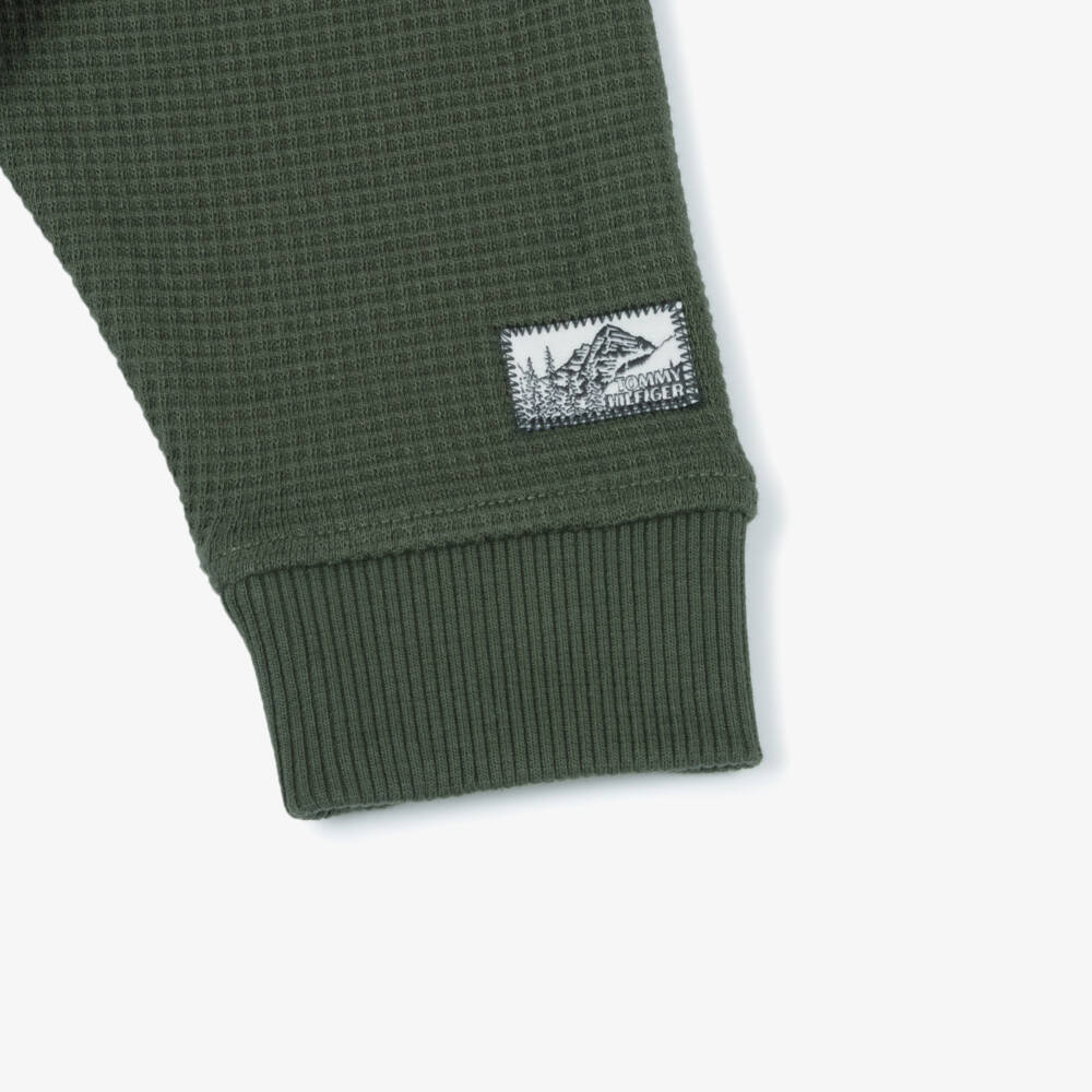 Tommy Hilfiger-Boys Green Waffle-Knit Cotton Sweatshirt with Quarter Zip | Childrensalon Outlet