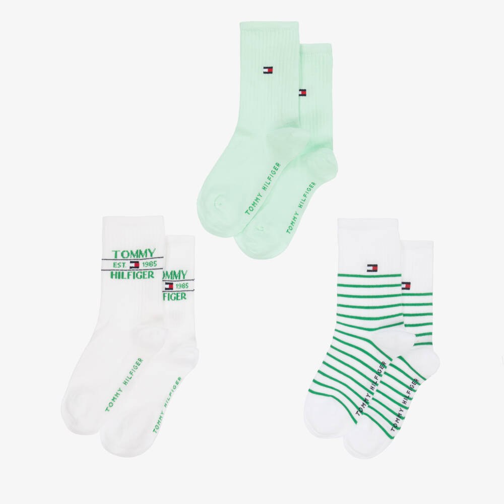 Tommy Hilfiger-Boys Green & White Cotton Sock Trio | Childrensalon Outlet