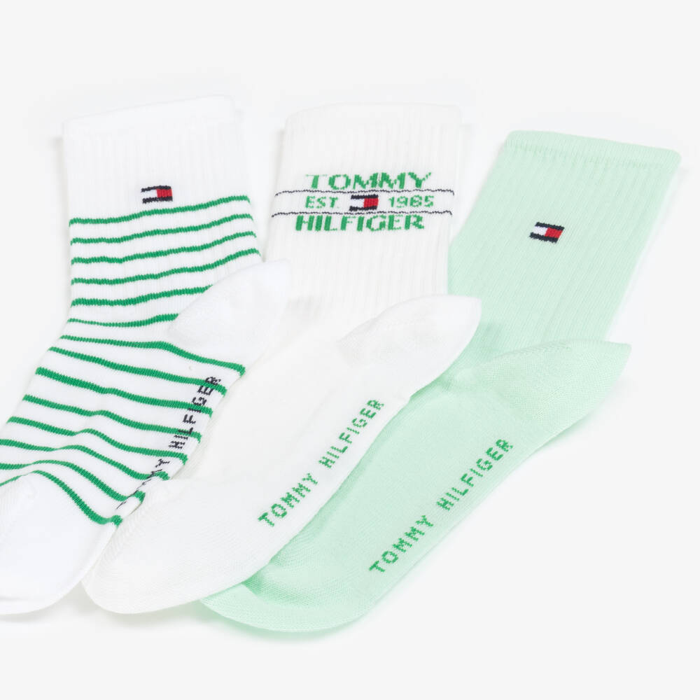 Tommy Hilfiger-Boys Green & White Cotton Sock Trio | Childrensalon Outlet