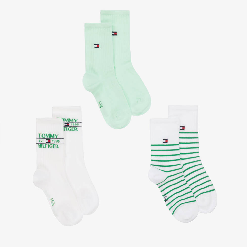 Tommy Hilfiger-Boys Green & White Cotton Sock Trio | Childrensalon Outlet
