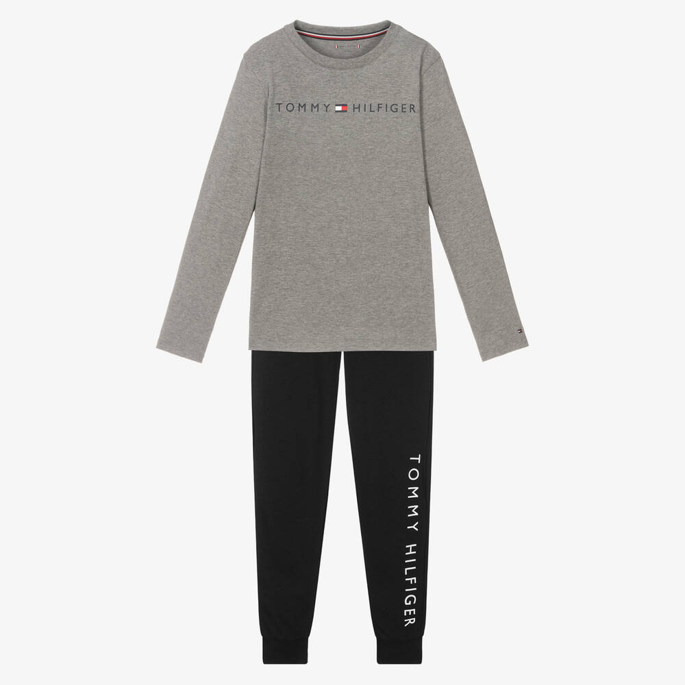 Tommy Hilfiger - Boys Grey & Black Logo Pyjamas | Childrensalon