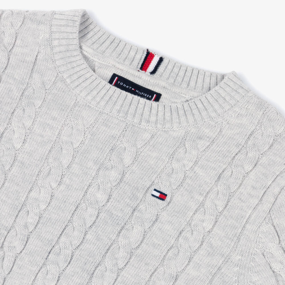 Tommy Hilfiger-Boys Grey Cotton Cable Knit Sweater | Childrensalon Outlet