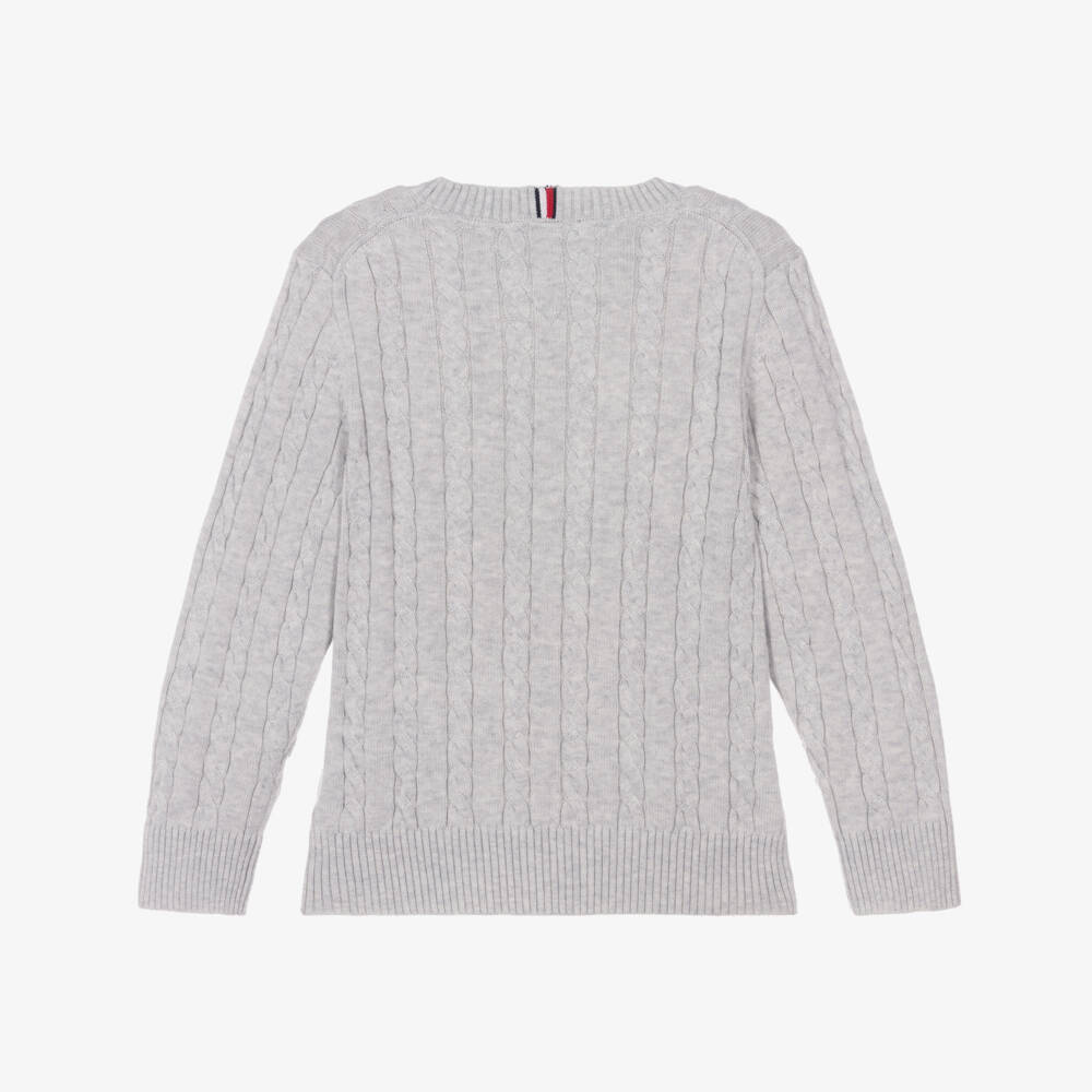 Tommy Hilfiger-Boys Grey Cotton Cable Knit Sweater | Childrensalon Outlet