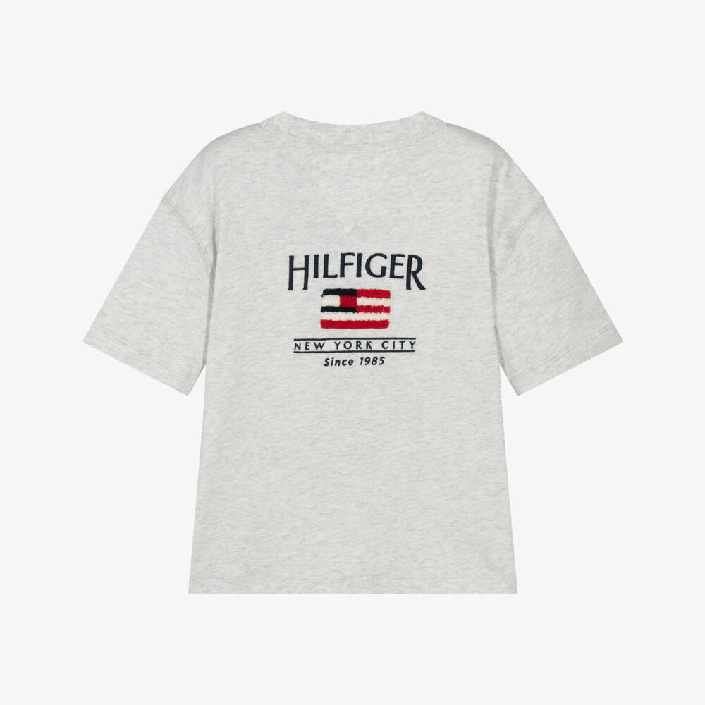 Tommy Hilfiger-Boys Grey Cotton Flag Knit Tee | Childrensalon Outlet