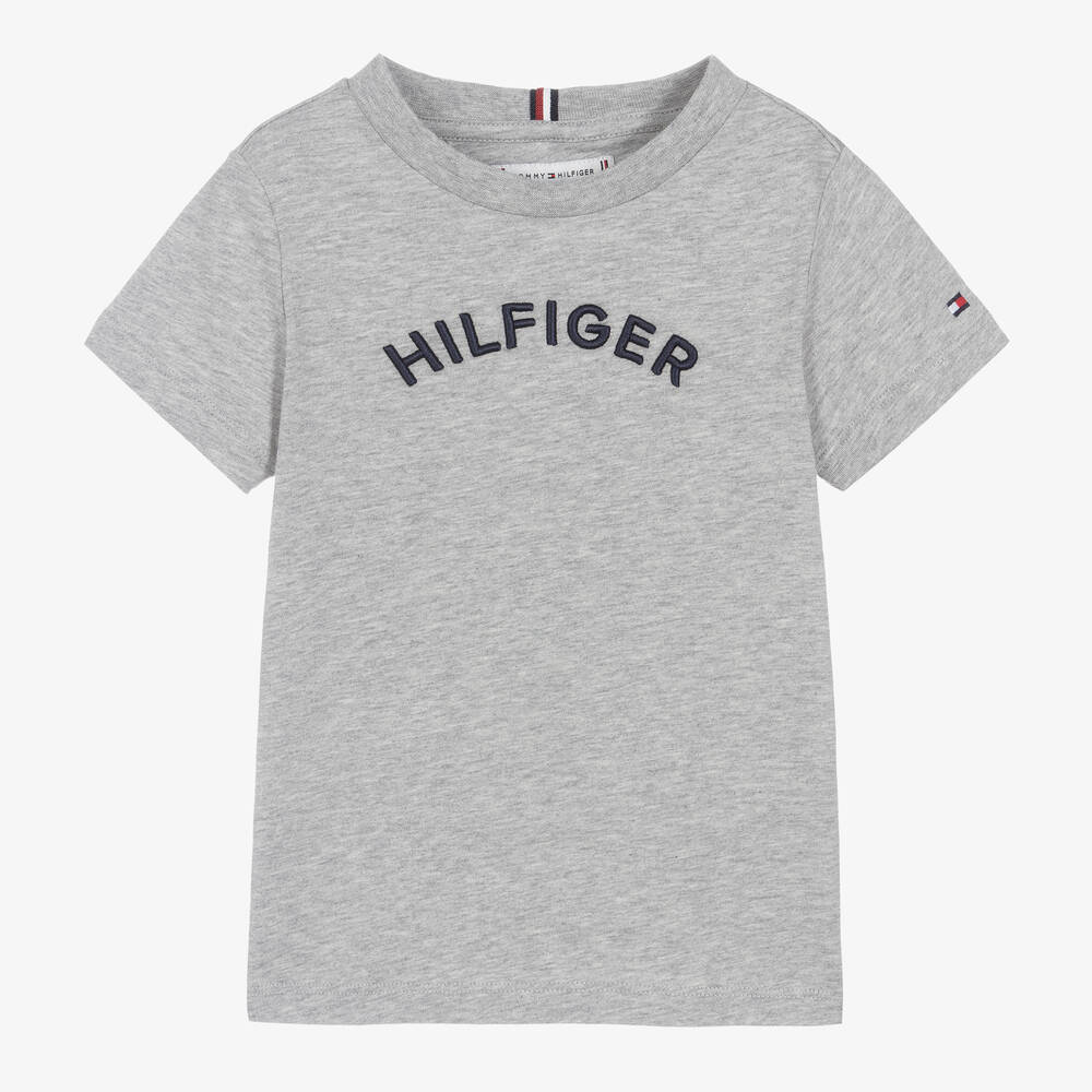 Tommy Hilfiger - T-shirt gris en coton garçon | Childrensalon