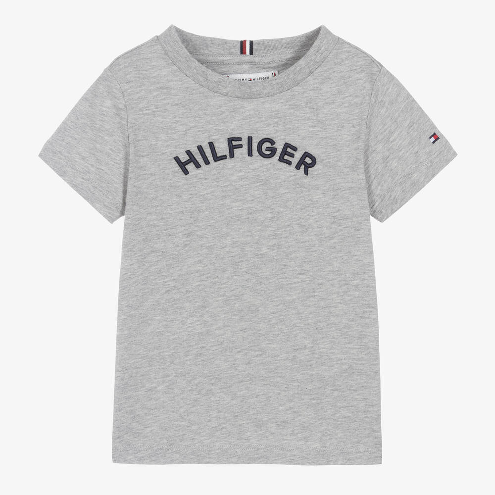 Tommy Hilfiger-Boys Grey Cotton Logo T-Shirt | Childrensalon Outlet