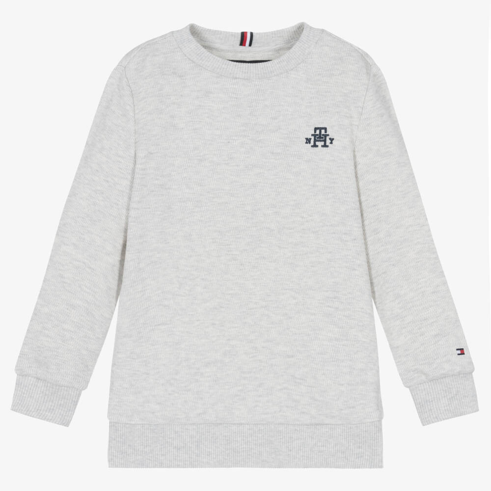 Tommy Hilfiger - Boys Grey Cotton Monogram Sweatshirt | Childrensalon