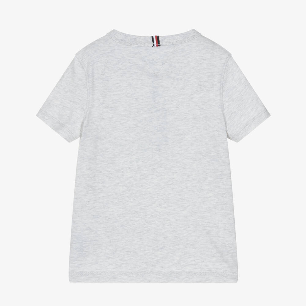 Tommy Hilfiger-Boys Grey Cotton T-Shirt with Green Curve Logo | Childrensalon Outlet