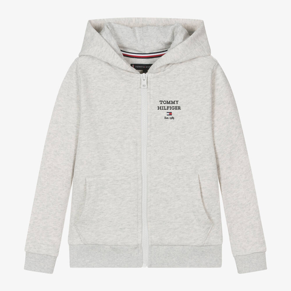 Tommy Hilfiger Boys Grey Cotton Zip-Up Top Childrensalon Outlet