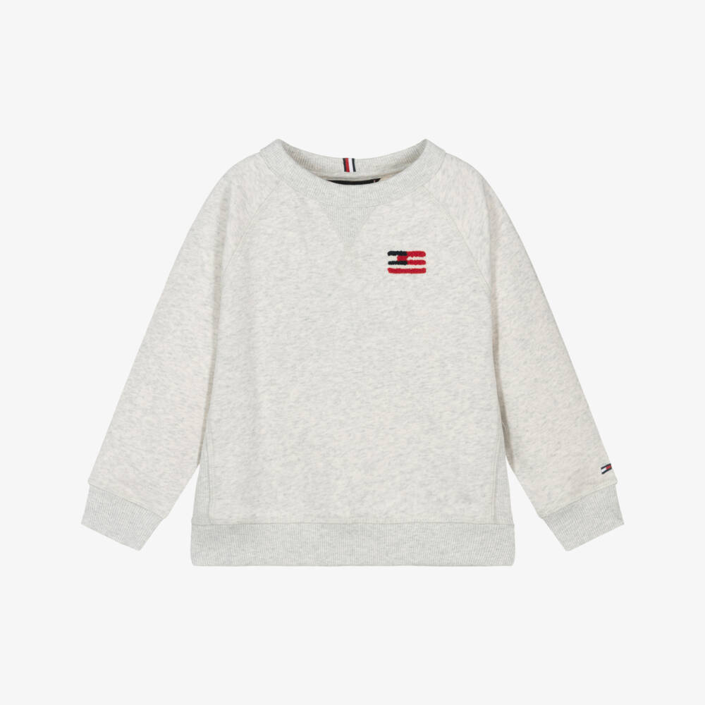 Tommy Hilfiger-Boys Grey Emblem Cotton Jumper | Childrensalon Outlet