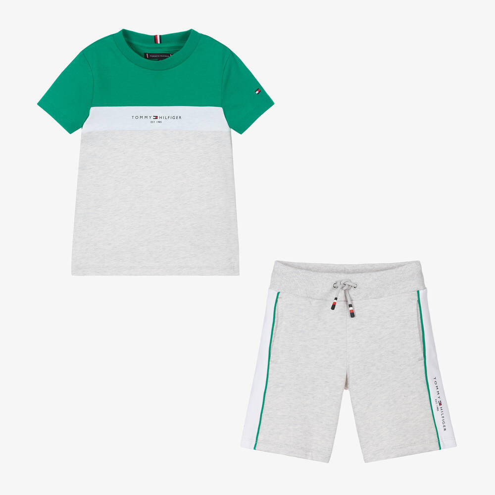 Tommy Hilfiger-Boys Grey & Green Cotton Shorts Set | Childrensalon Outlet