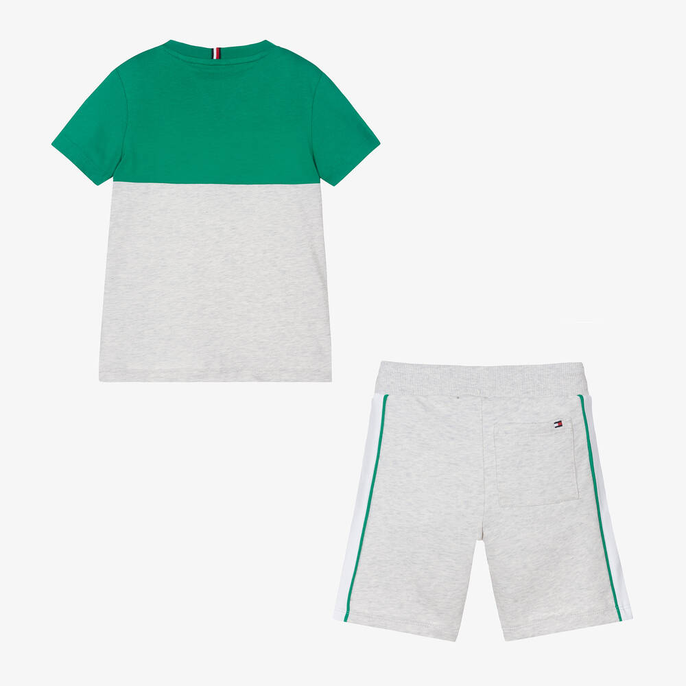 Tommy Hilfiger-Boys Grey & Green Cotton Shorts Set | Childrensalon Outlet