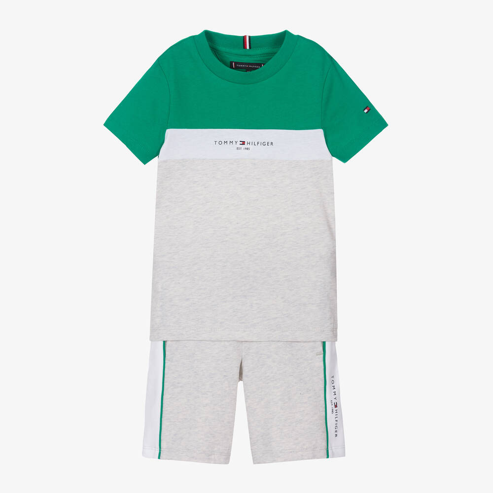 Tommy Hilfiger-Boys Grey & Green Cotton Shorts Set | Childrensalon Outlet