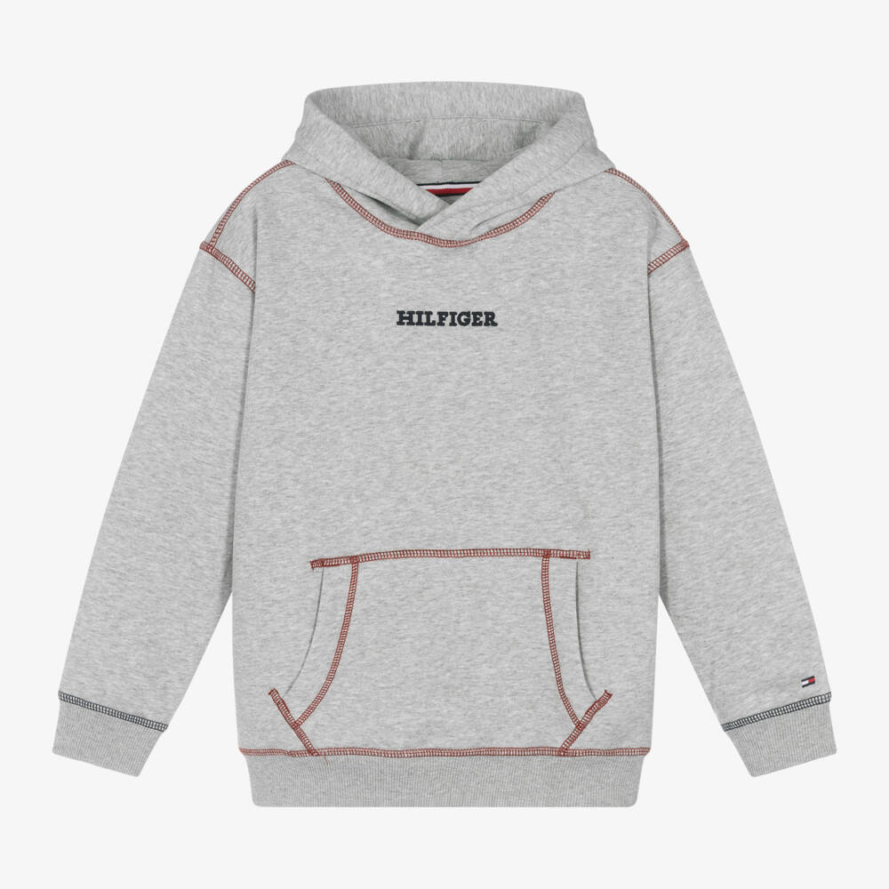 Tommy Hilfiger-Boys Grey Hoodie with Contrast Stitch | Childrensalon Outlet
