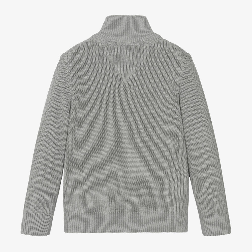 Tommy Hilfiger-Boys Grey Knitted Cotton Cardigan | Childrensalon Outlet