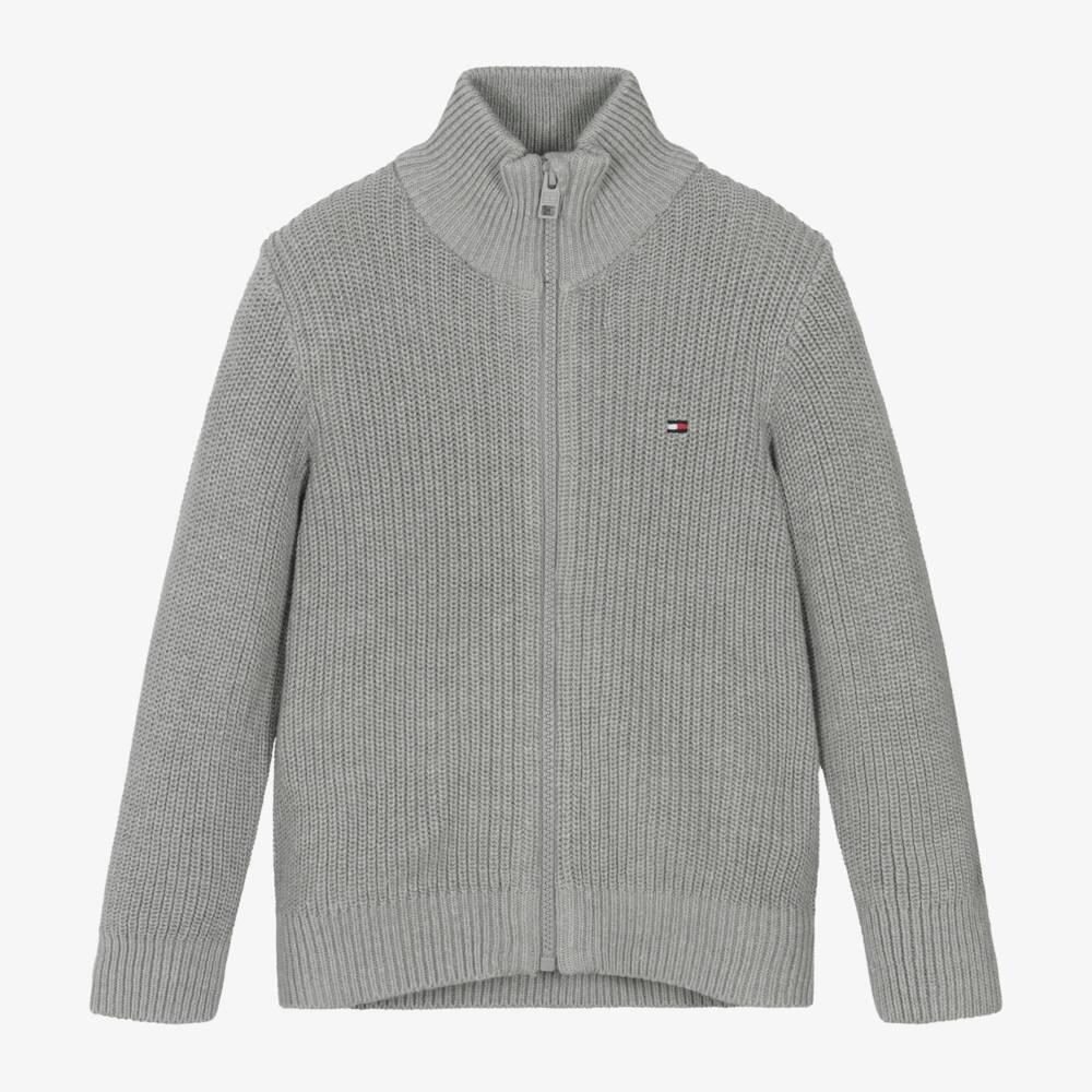 Tommy Hilfiger-Boys Grey Knitted Cotton Cardigan | Childrensalon Outlet