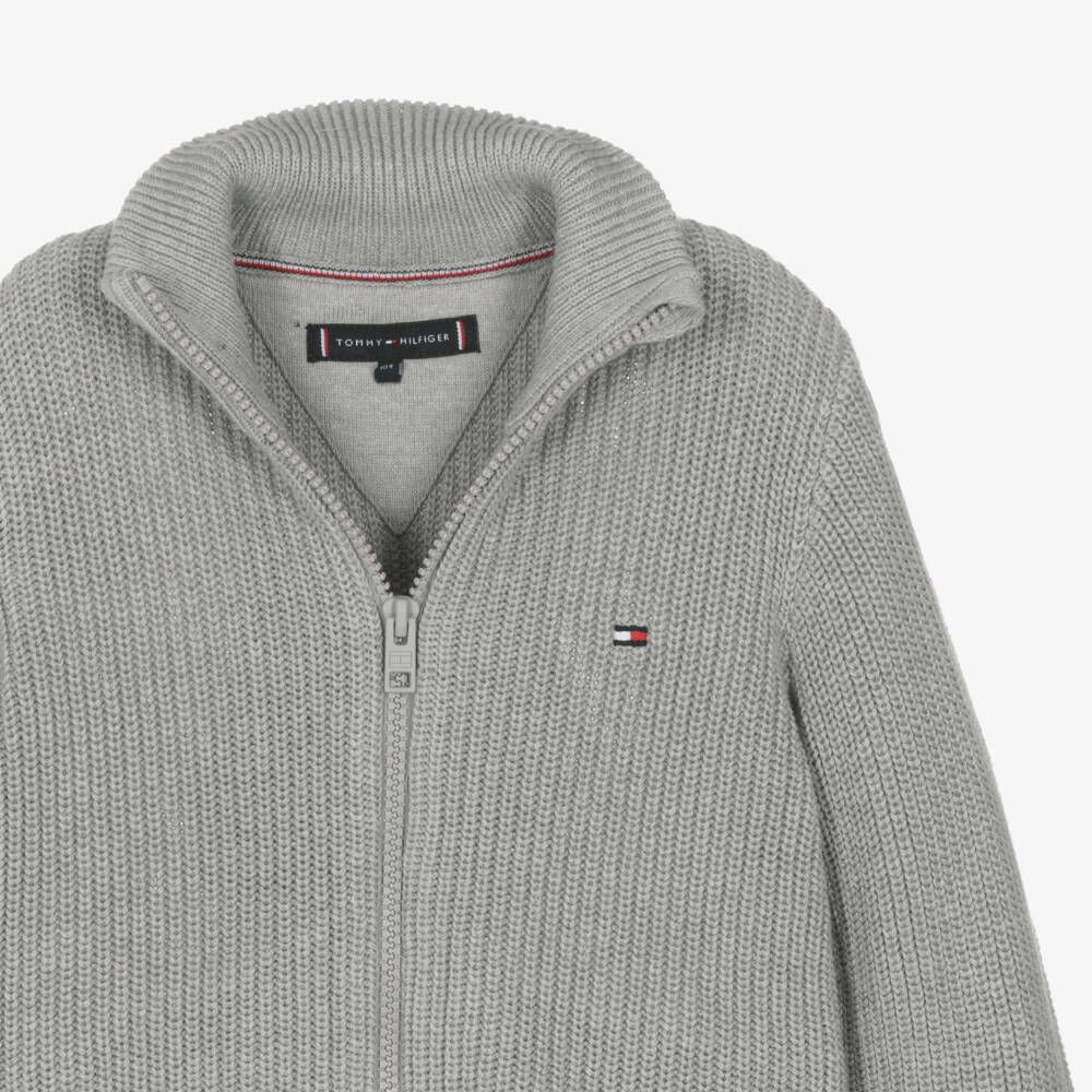 Tommy Hilfiger-Boys Grey Knitted Cotton Cardigan | Childrensalon Outlet