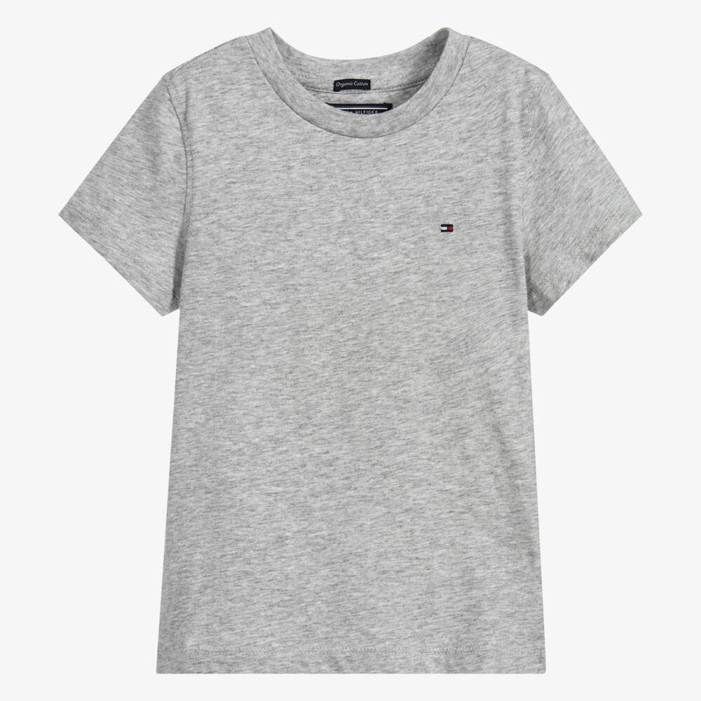 Tommy Hilfiger-Boys Grey Marl Cotton Flag Logo T-Shirt | Childrensalon Outlet