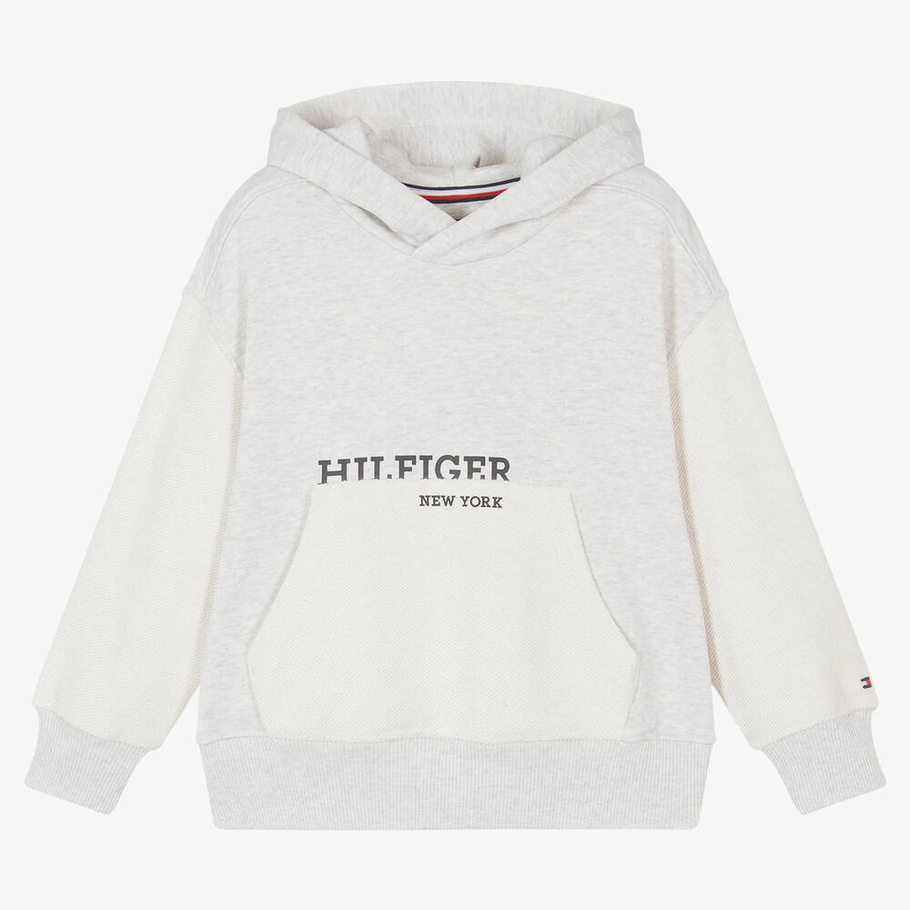 Tommy Hilfiger - Sweat à capuche gris chiné en coton | Childrensalon