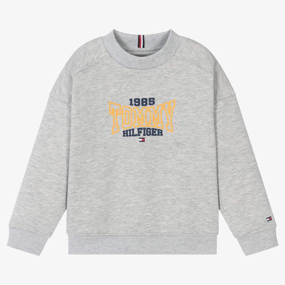 Tommy Hilfiger - Boys Grey Marl Cotton Sweatshirt | Childrensalon