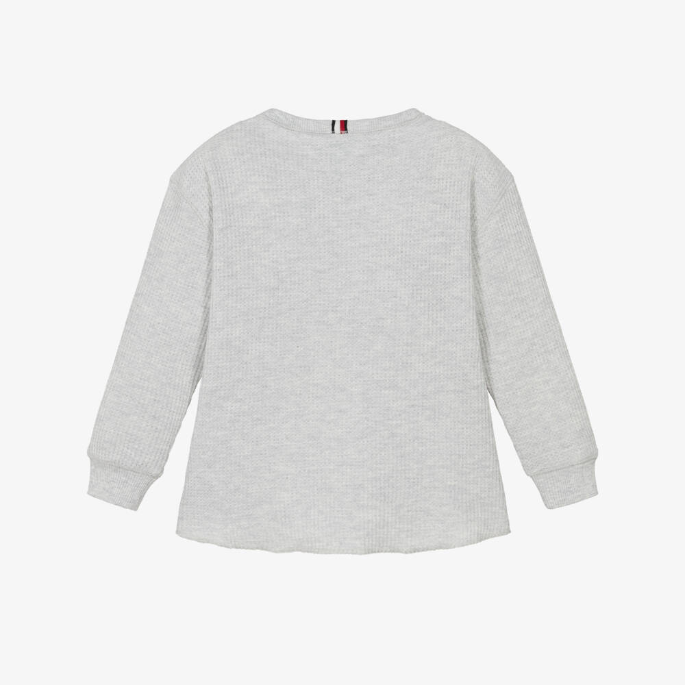 Tommy Hilfiger-Boys Grey Marl Waffle Texture Long Sleeve Top | Childrensalon Outlet