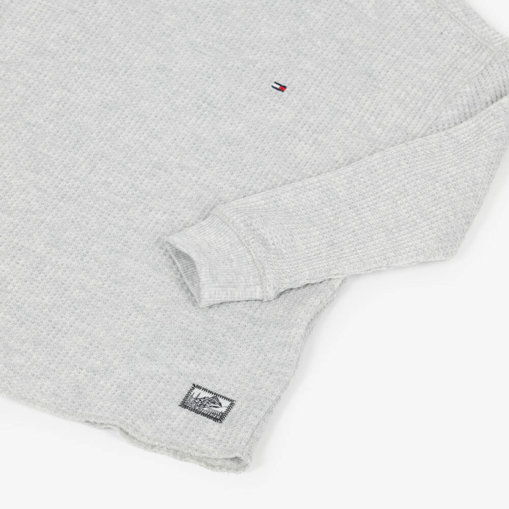 Tommy Hilfiger-Boys Grey Marl Waffle Texture Long Sleeve Top | Childrensalon Outlet