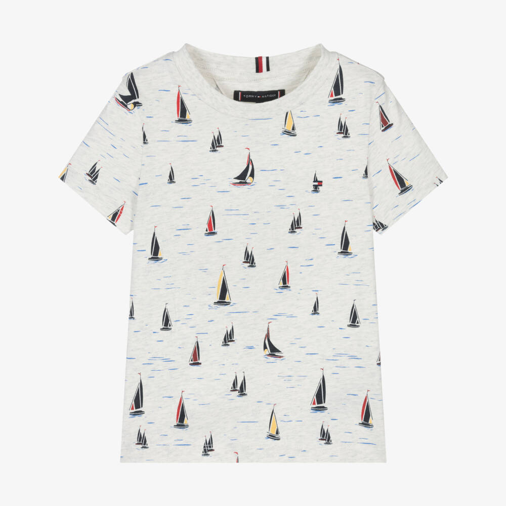 Tommy Hilfiger-تي شيرت بحري قطني رمادي للأولاد | Childrensalon Outlet