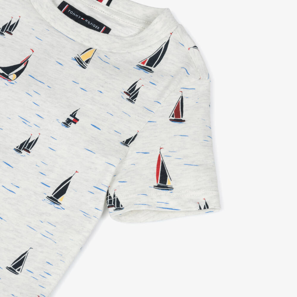 Tommy Hilfiger-Boys Grey Nautical Cotton Tee | Childrensalon Outlet