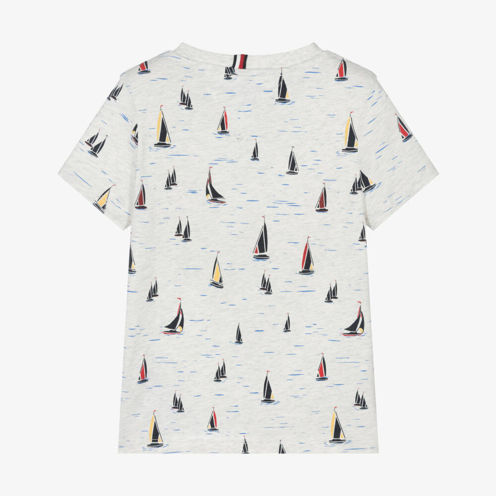 Tommy Hilfiger-Boys Grey Nautical Cotton Tee | Childrensalon Outlet