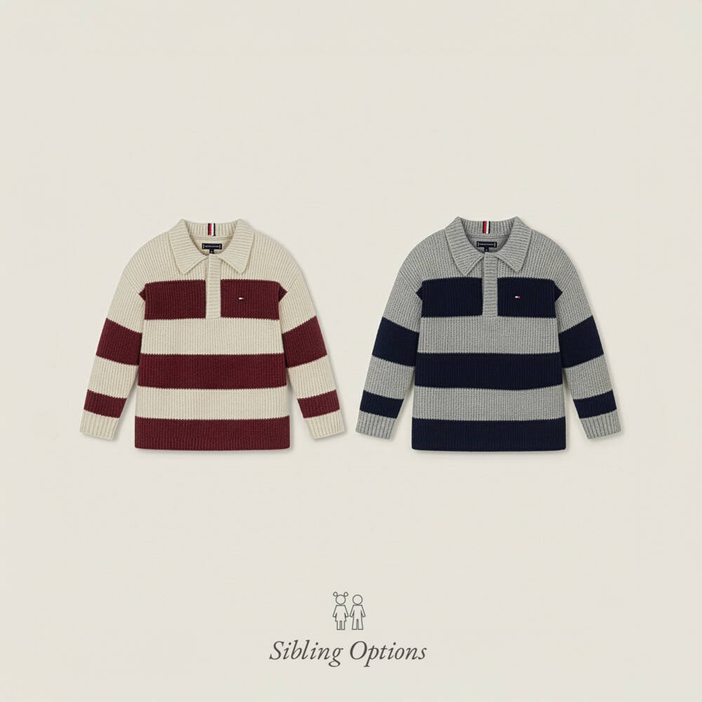 Tommy Hilfiger-Boys Grey & Navy Blue Striped Rugby Sweater | Childrensalon Outlet