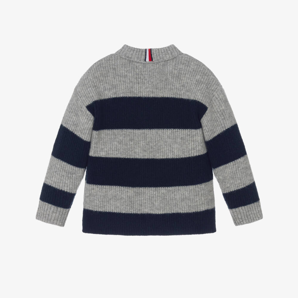 Tommy Hilfiger-Boys Grey & Navy Blue Striped Rugby Sweater | Childrensalon Outlet