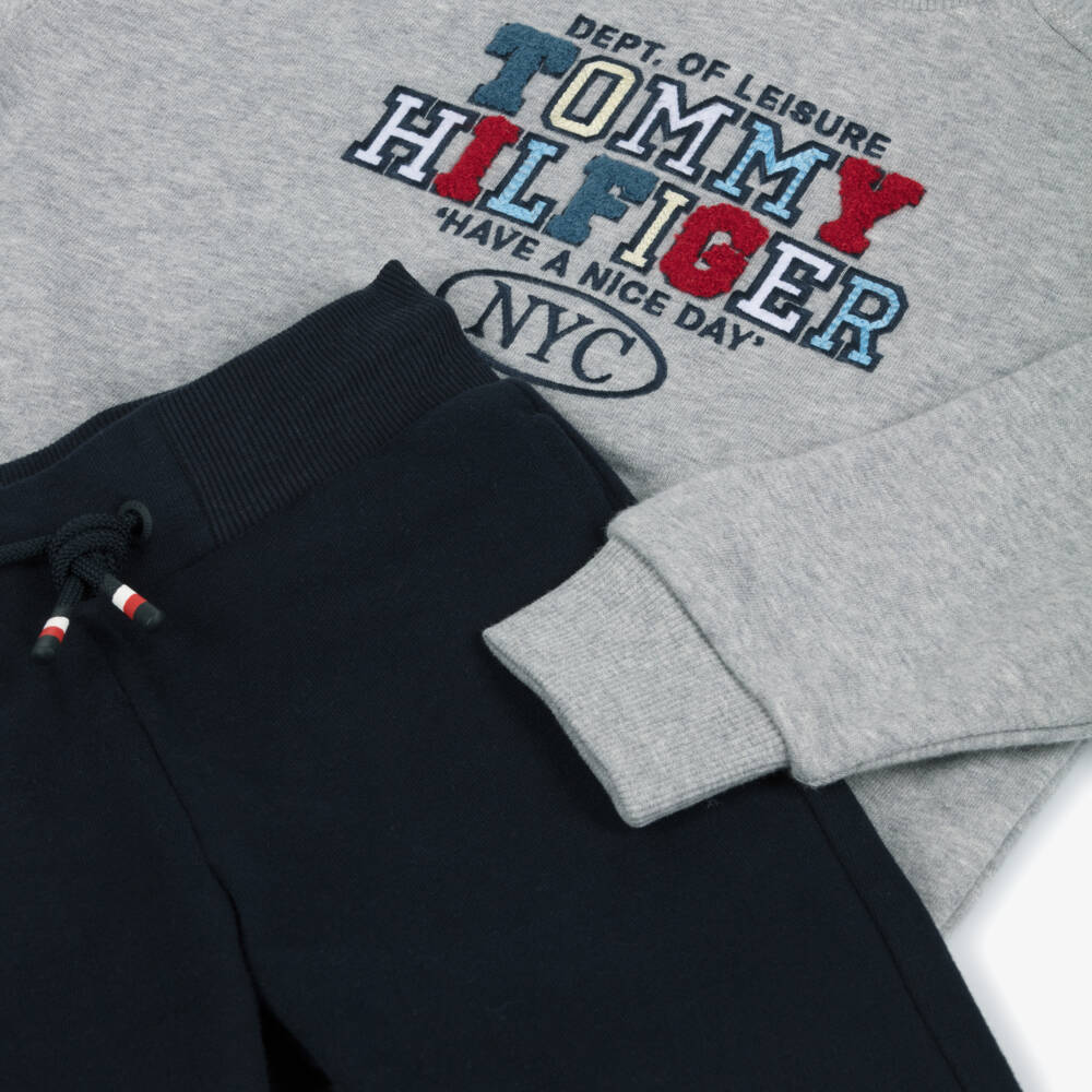 Tommy Hilfiger-Boys Grey & Navy Cotton Tracksuit | Childrensalon Outlet