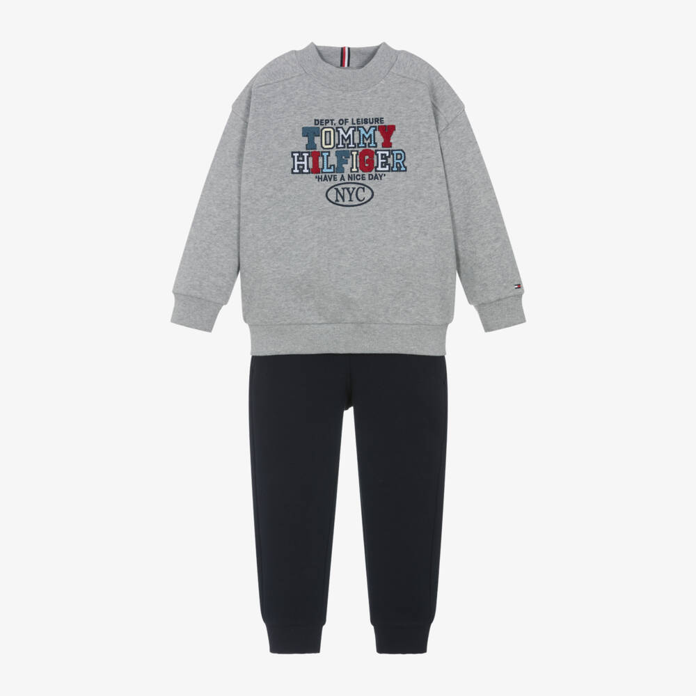 Tommy Hilfiger-Boys Grey & Navy Cotton Tracksuit | Childrensalon Outlet