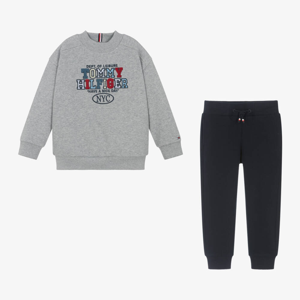 Tommy Hilfiger-Boys Grey & Navy Cotton Tracksuit | Childrensalon Outlet