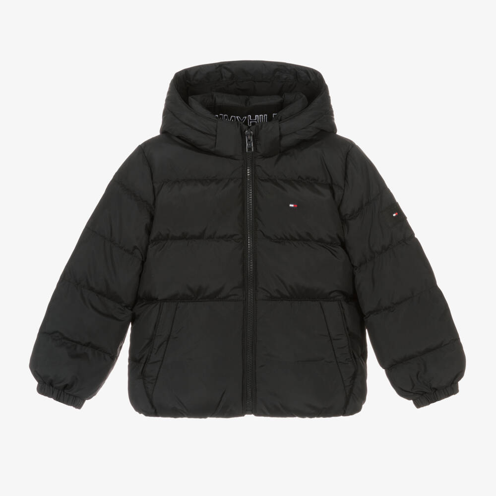 Tommy Hilfiger-معطف أسود مبطن بغطاء للرأس للأولاد | Childrensalon Outlet