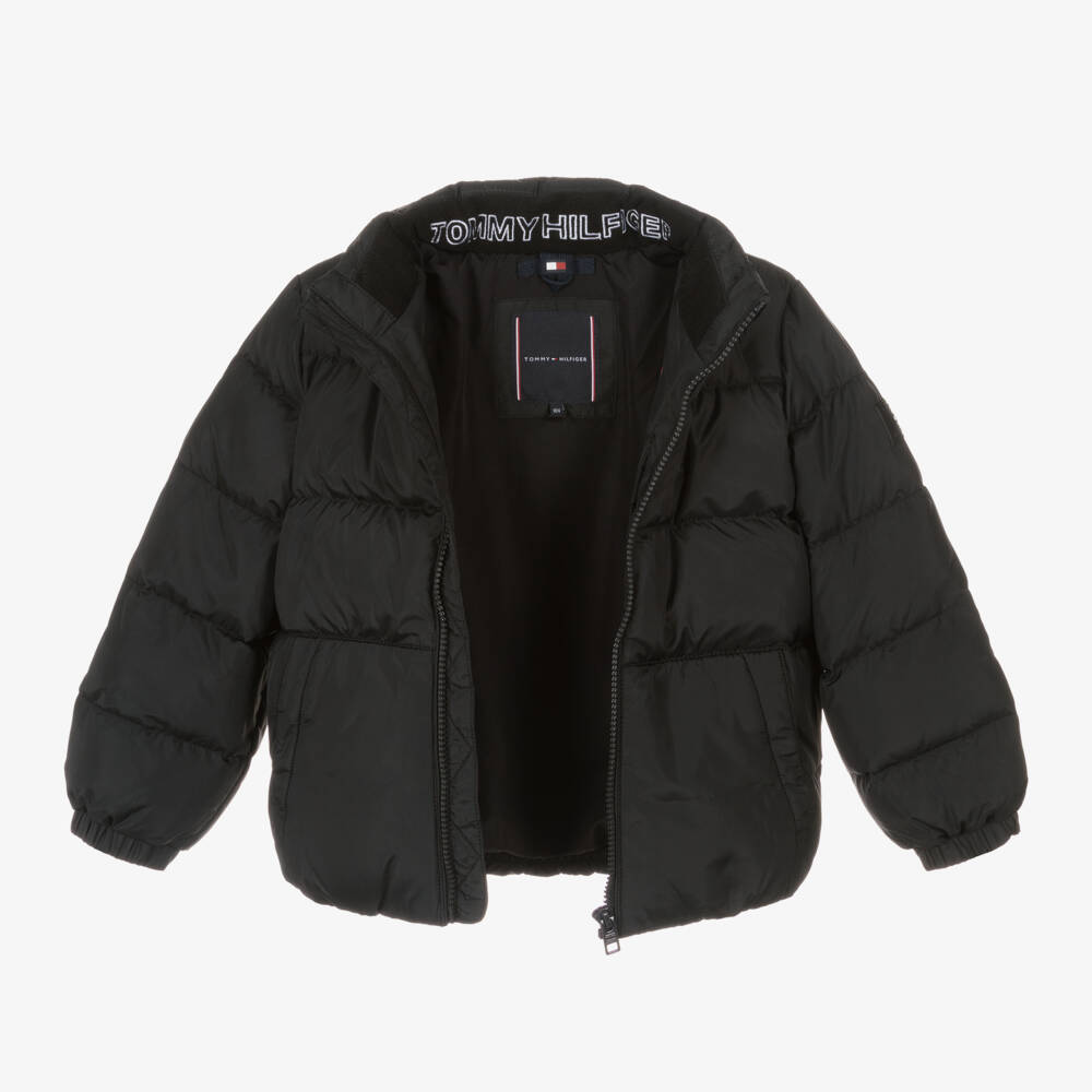 Tommy Hilfiger-Boys Hooded Black Down Coat | Childrensalon Outlet