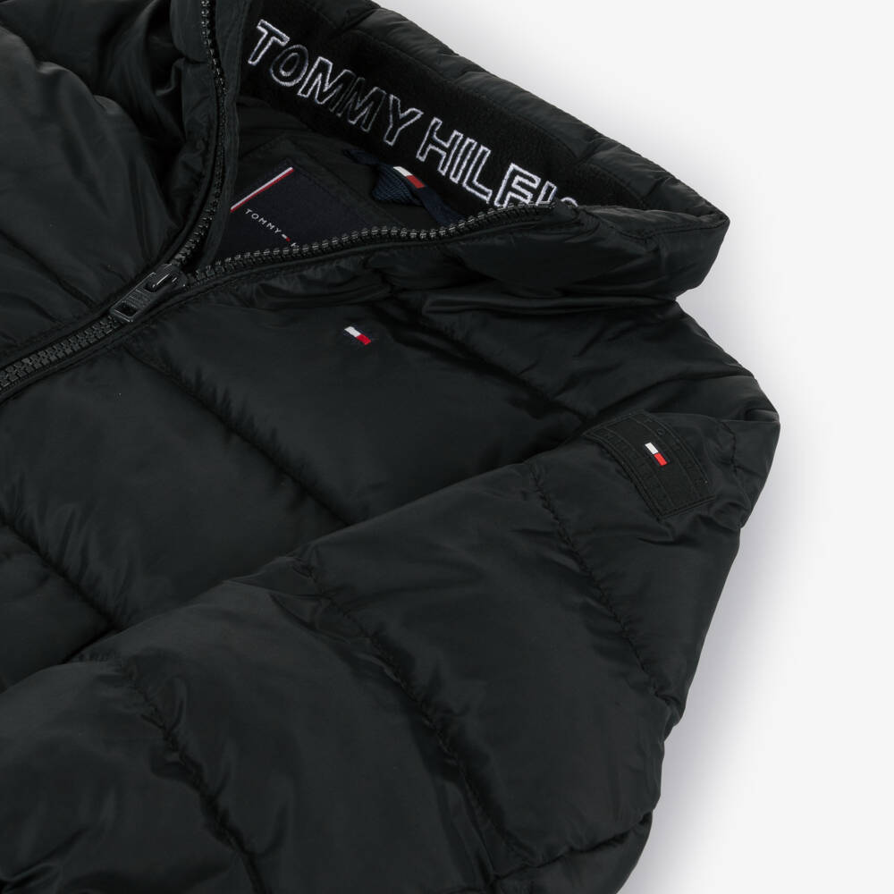 Tommy Hilfiger-Boys Hooded Black Down Coat | Childrensalon Outlet
