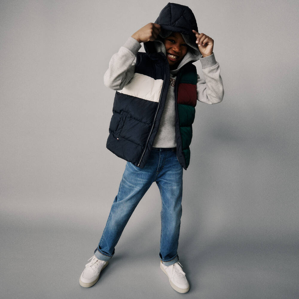 Tommy Hilfiger-Boys Hooded Blue Gilet | Childrensalon Outlet