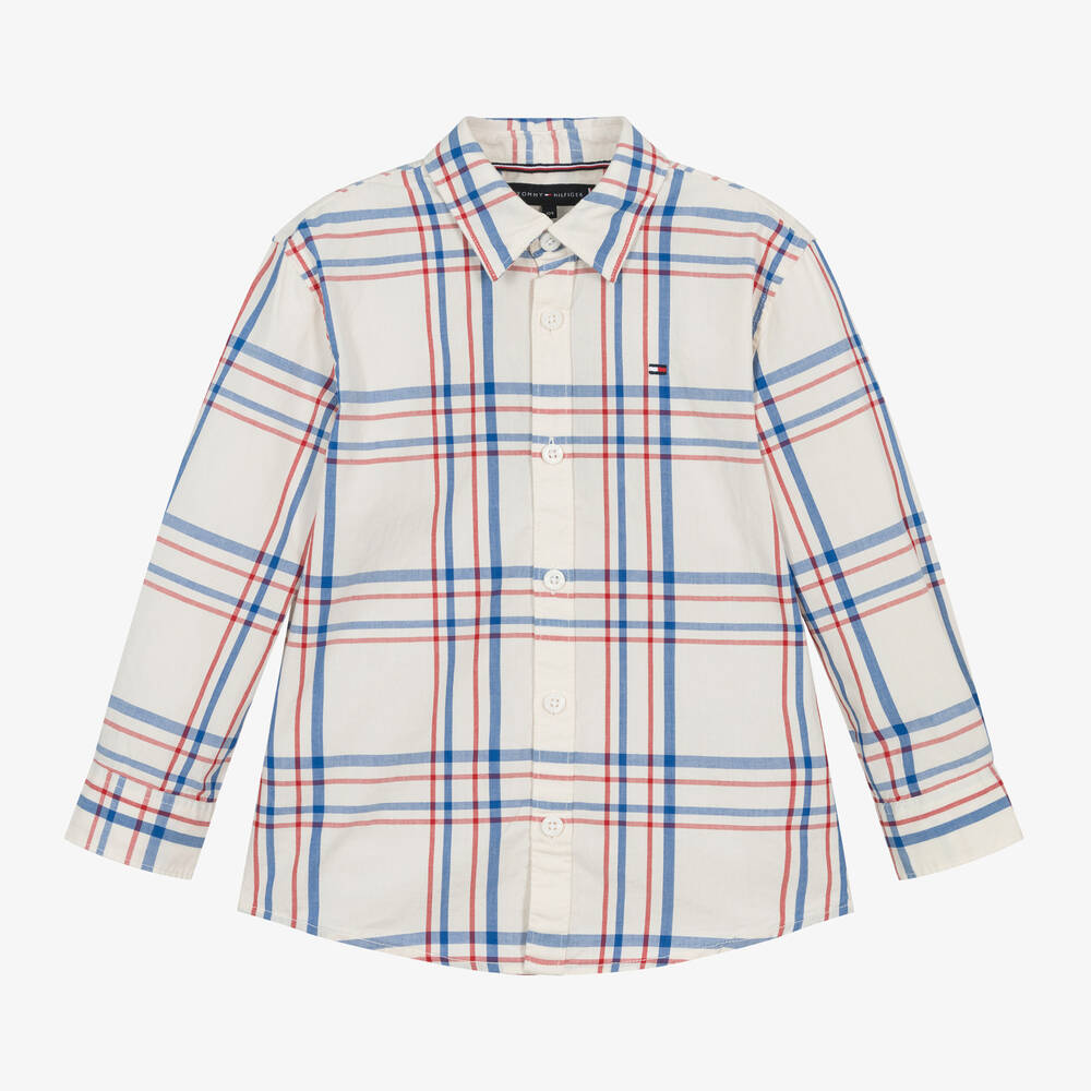 Tommy Hilfiger-Boys Ivory Checked Cotton Shirt | Childrensalon Outlet