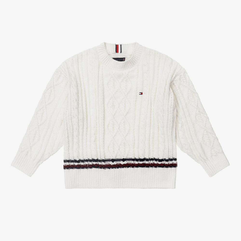 Tommy Hilfiger-Boys Ivory Chenille Cable Knit Sweater | Childrensalon Outlet