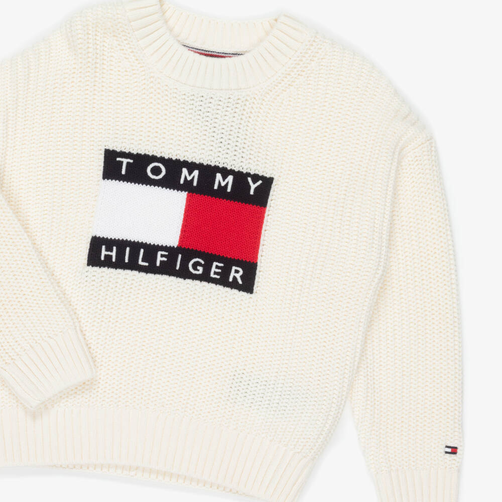 Tommy Hilfiger-Boys Ivory Chunky Knit Heritage Flag Sweater | Childrensalon Outlet